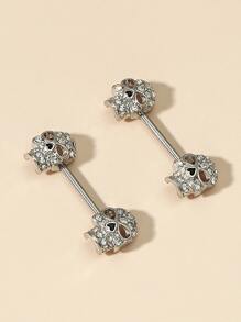 Hộp Sọ Trang Trí Núm Vú Bông Unisex Thời Trang Punk Cơ Thể Trang Sức Khuyên - Bạc - Xem 3