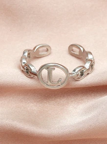 字母裝飾戒指 - 銀色 - 查看 3