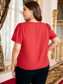 SHEIN Clasi Plus Pearl Beaded Top - Red - View 2