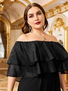 SHEIN Jumpsuit palazzo de hombros descubiertos con volante - Negro - Ver 4