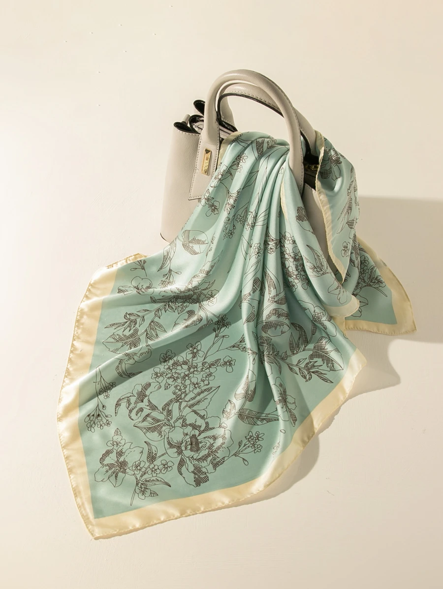 條女用簡約時尚優雅小花絲巾適合日常裝飾 - 彩色 - 查看 1