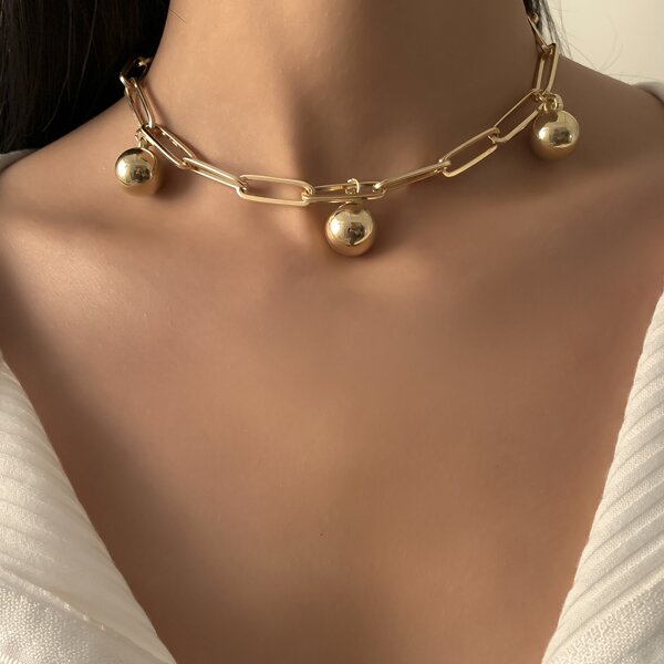 

Metal Ball Charm Chain Necklace, Gold