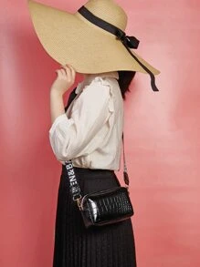 Mini Crocodile Embossed Crossbody Bag - Black - View 3