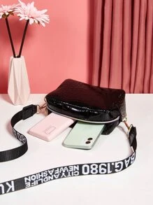 Mini Crocodile Embossed Crossbody Bag - Black - View 4