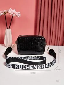 Mini Crocodile Embossed Crossbody Bag - Black - View 5