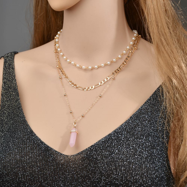 

Geometric Charm Faux Pearl Decor Layered Necklace, Gold