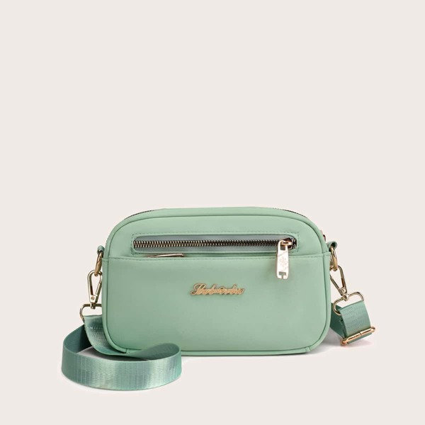 

Metal Letter Decor Crossbody Bag, Green