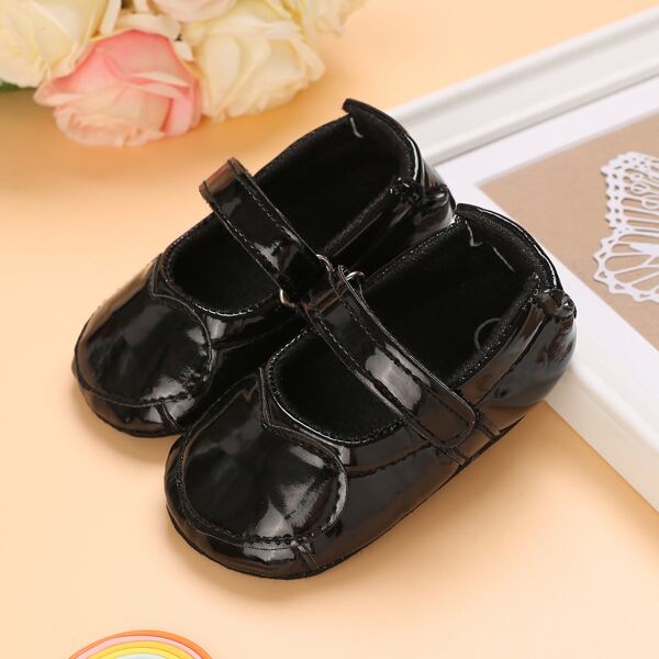 

Baby Girl Minimalist Velcro Strap Flats, Black