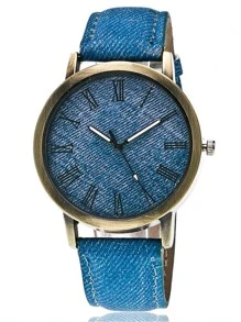 Round Pointer Denim Strap Quartz Watch