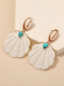 樹脂貝殼耳墜 - 白色 - 查看 1