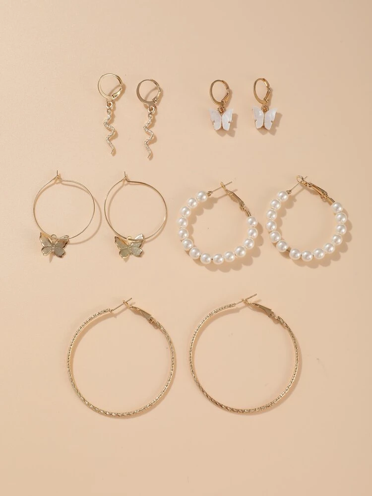 5pairs Faux Pearl Detail Earrings