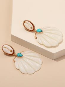 樹脂貝殼耳墜 - 白色 - 查看 2