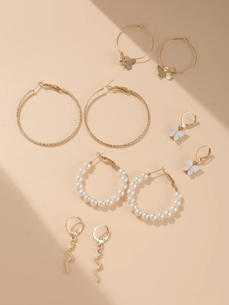 5pairs Faux Pearl Detail Earrings