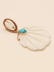 樹脂貝殼耳墜 - 白色 - 查看 3