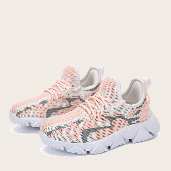 

Girls Allover Graphic Lace Up Decor Knit Sneakers, Pink