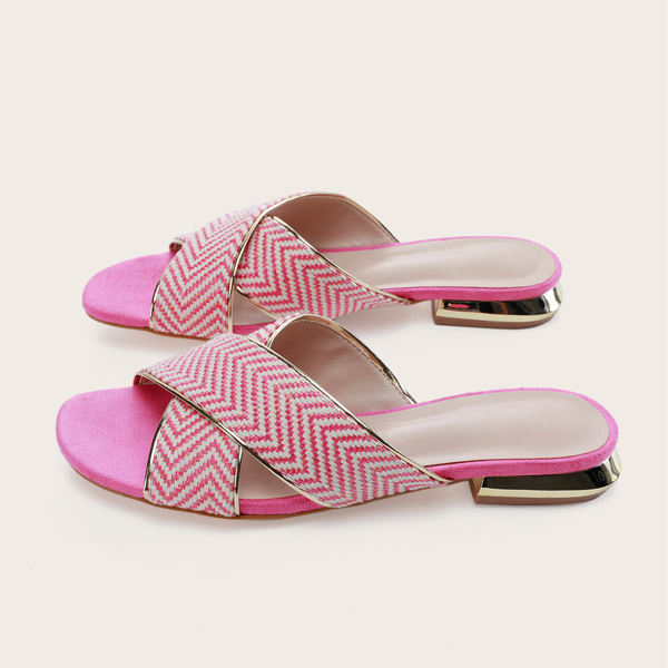 

Braided Design Cross Strap Sandal Mules, Hot pink