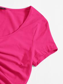 Muchica Solid Drawstring Ruched Tee - Hot Pink - View 5