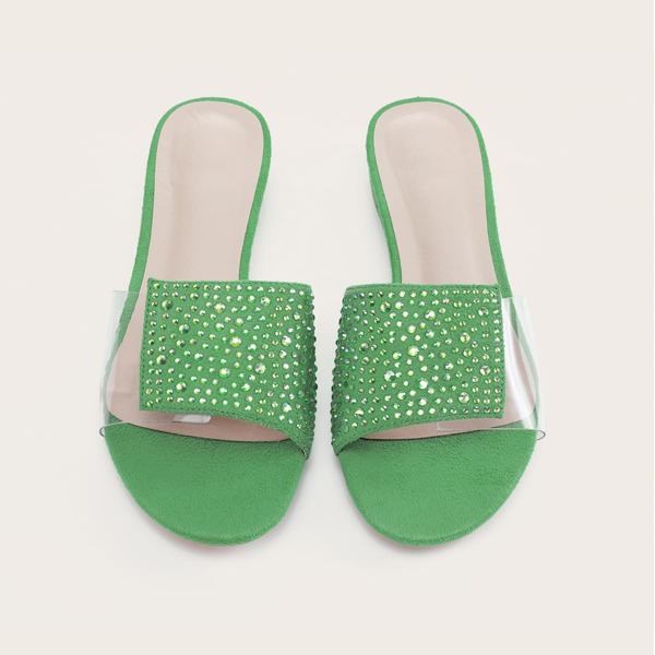 

Rhinestone Decor Sandal Mules, Green