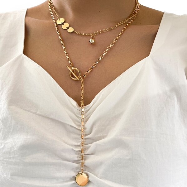

Disc Pendant Layered Necklace, Gold