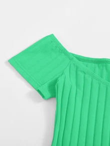 SHEIN EZwear 露肩羅紋針織包臀連衣裙 - 綠色 - 查看 3