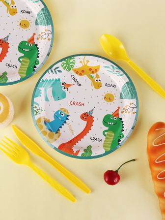 16入組恐龍圖案7英寸一次性盤子