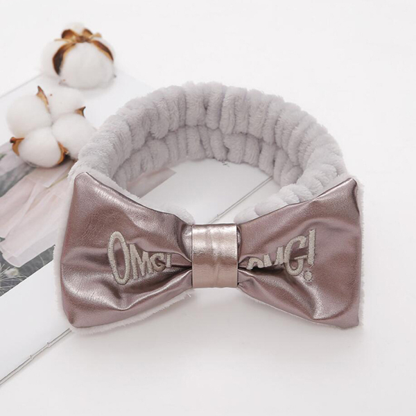 

PU Bow Decor Bath Headband, Grey
