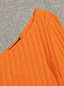 SHEIN EZwear 熒光橙單肩羅紋針織短版上衣 - 橘色 - 查看 3