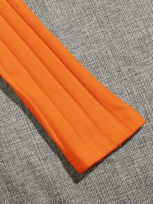 SHEIN EZwear 熒光橙單肩羅紋針織短版上衣 - 橘色 - 查看 5