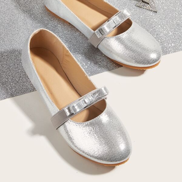 

Girls Metallic Bow Decor Flats, Silver