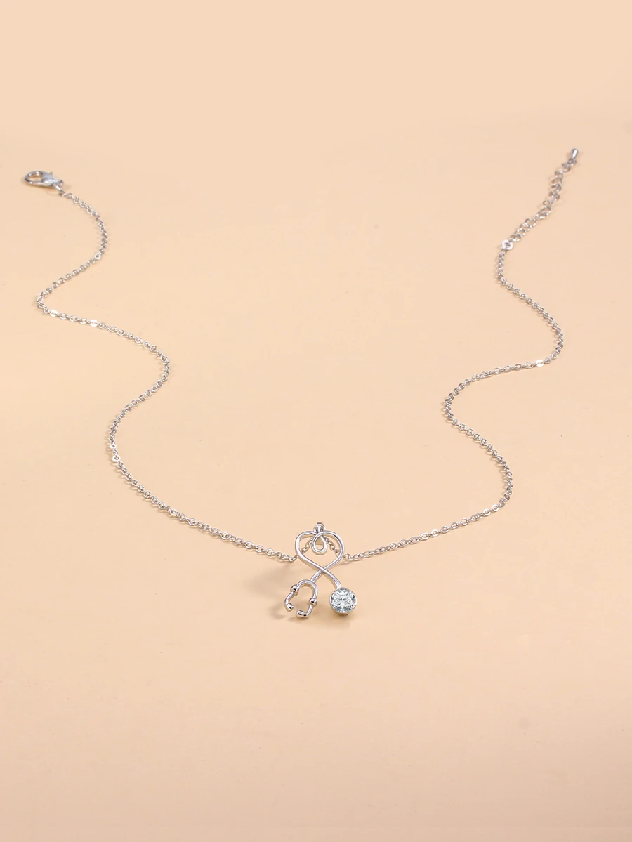 聽筒吊墜項鍊 - 銀色 - 查看 1