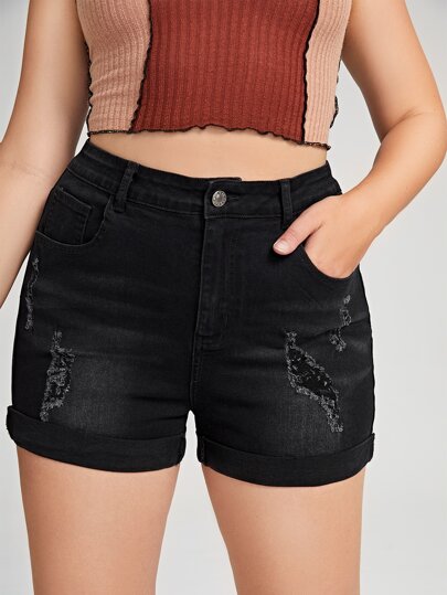 Shorts mezclilla bajo doblado de cintura alta