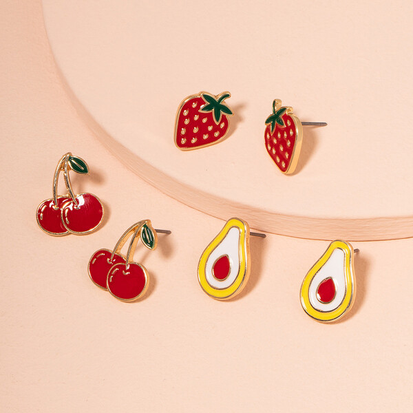 

3pairs Fruit Design Earrings, Multicolor