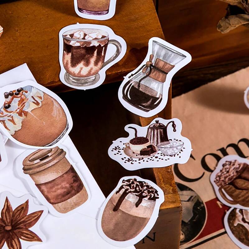

46pcs Coffee Print Sticker, Multicolor