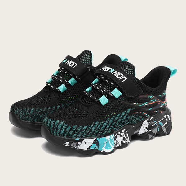 

Boys Letter Graphic Velcro Strap Knit Sneakers, Black