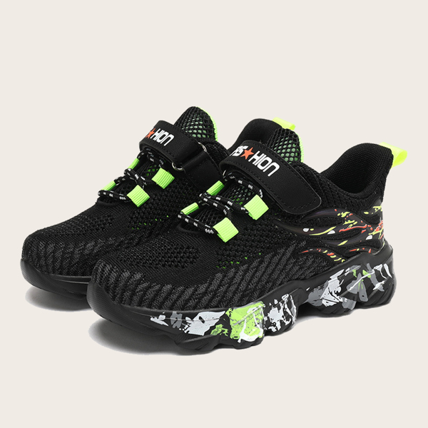 

Boys Letter Graphic Velcro Strap Knit Sneakers, Black
