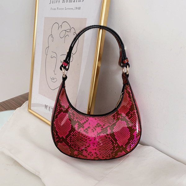 

Snakeskin Print Baguette Bag, Hot pink