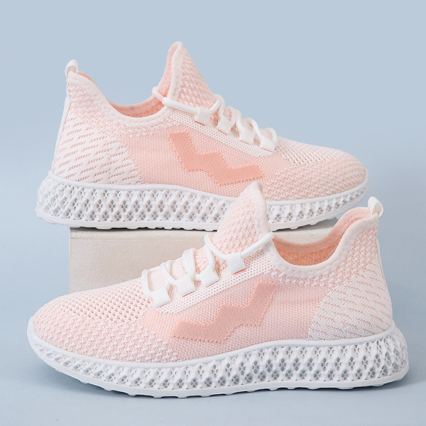 

Knit Panel Lace Up Front Running Shoes, Pink