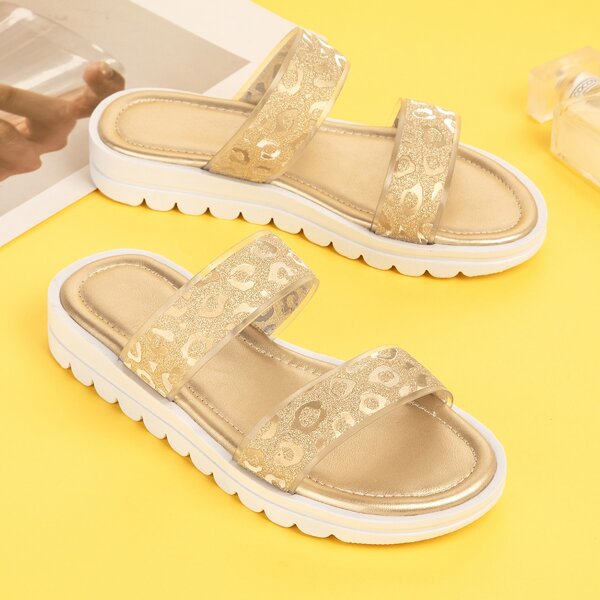 

Girls Glitter Decor Slippers, Gold