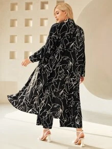 SHEIN Clasi Bộ thời trang Plus Size Con số Tất cả trên in Giải trí - màu đen - Xem 2