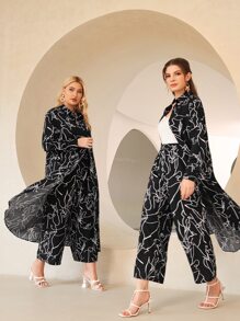 SHEIN Clasi Bộ thời trang Plus Size Con số Tất cả trên in Giải trí - màu đen - Xem 4