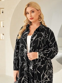 SHEIN Clasi Bộ thời trang Plus Size Con số Tất cả trên in Giải trí - màu đen - Xem 6