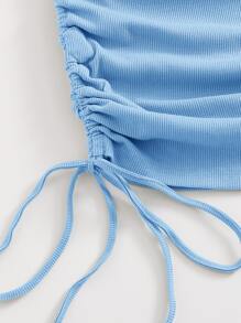 SHEIN BAE Vestido ajustado con nudo lateral fruncido de un hombro - Celeste - Ver 4