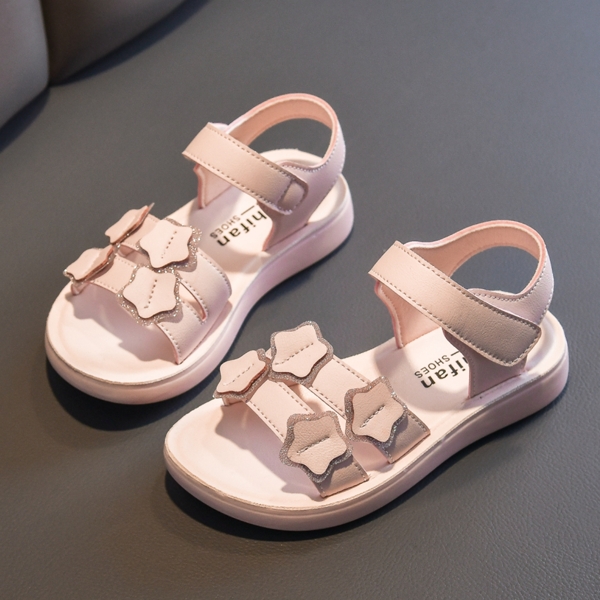

Toddler Girls Star Appliques Velcro Strap Sandals, Baby pink