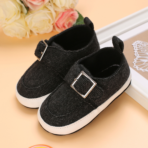 

Baby Boy Minimalist Buckle Decor Flats, Black