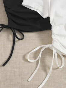 Muchica 2 Gói Áo thun rút dây nhún hai bên - Đen và trắng - Xem 5