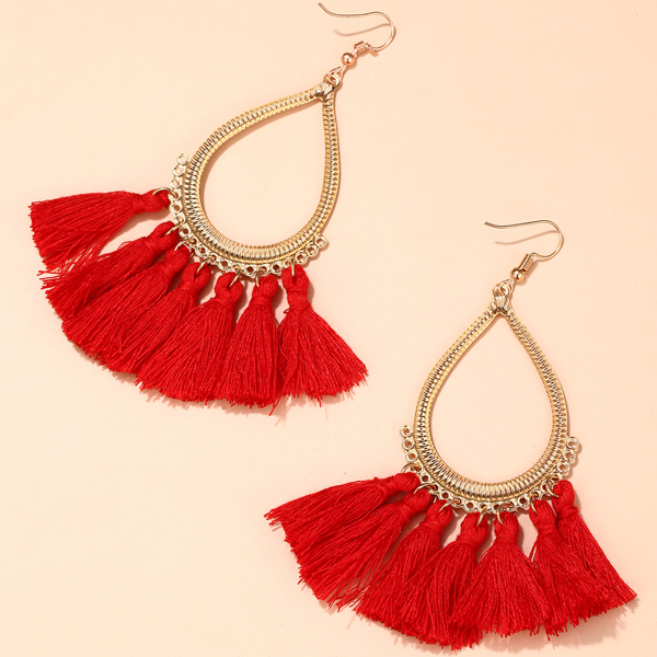 

Tassel Decor Drop Earrings, Red