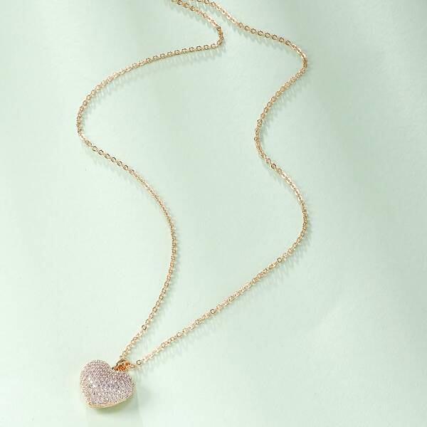 

Zircon Heart Charm Necklace, Gold