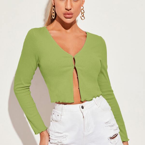 

Hook and Eye Front Lettuce Trim Top, Lime green