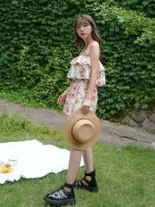 DAZY Peto con volantes y capas con estampado floral para mujer, atuendo para crucero - Multicolor - Ver 6