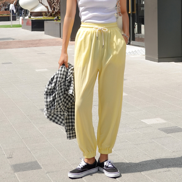 

Solid Drawstring Waist Sweatpants, Yellow